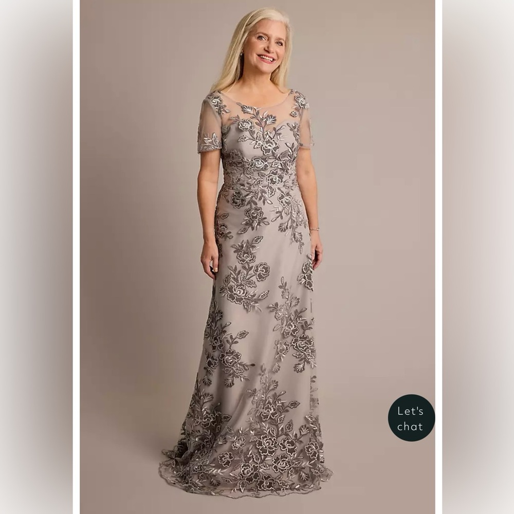 ($300) Oleg Cassini NWT Gray/Silver Embroidered Formal Dress - Picture 2 of 6